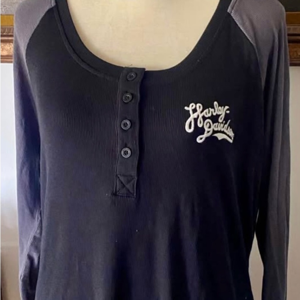 Harley-Davidson Black and Gray Button-Up Shirt